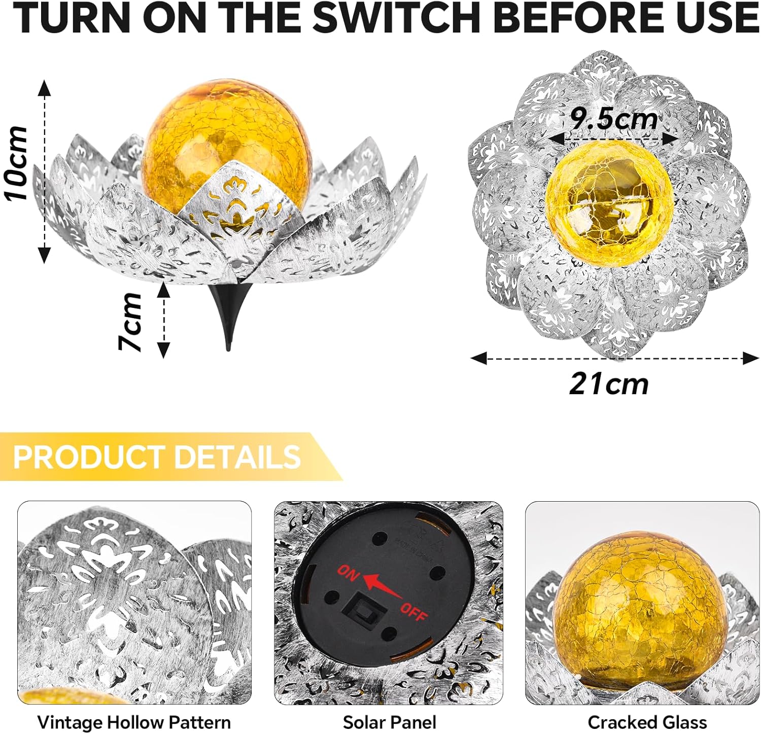 (Gold) Solar Lights Outdoor Garden Lights Solar Powered IP65 Waterproof Decorative Lotus Ornaments for Lawn Patio Porch Flowerbed Pathway