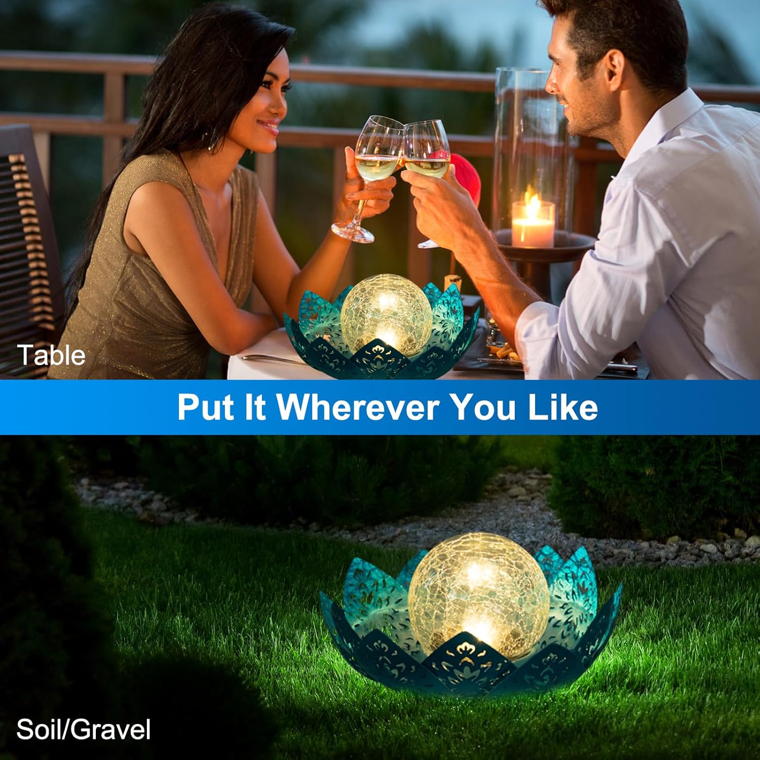(Gold) Solar Lights Outdoor Garden Lights Solar Powered IP65 Waterproof Decorative Lotus Ornaments for Lawn Patio Porch Flowerbed Pathway