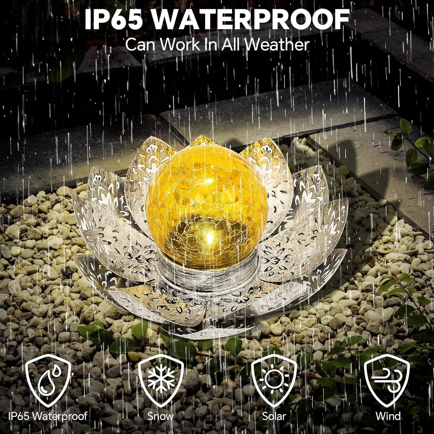 (Gold) Solar Lights Outdoor Garden Lights Solar Powered IP65 Waterproof Decorative Lotus Ornaments for Lawn Patio Porch Flowerbed Pathway