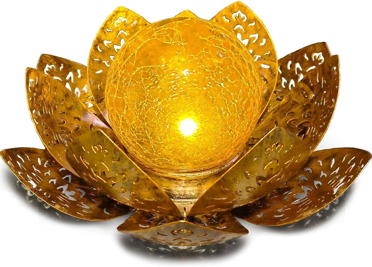 (Gold) Solar Lights Outdoor Garden Lights Solar Powered IP65 Waterproof Decorative Lotus Ornaments for Lawn Patio Porch Flowerbed Pathway