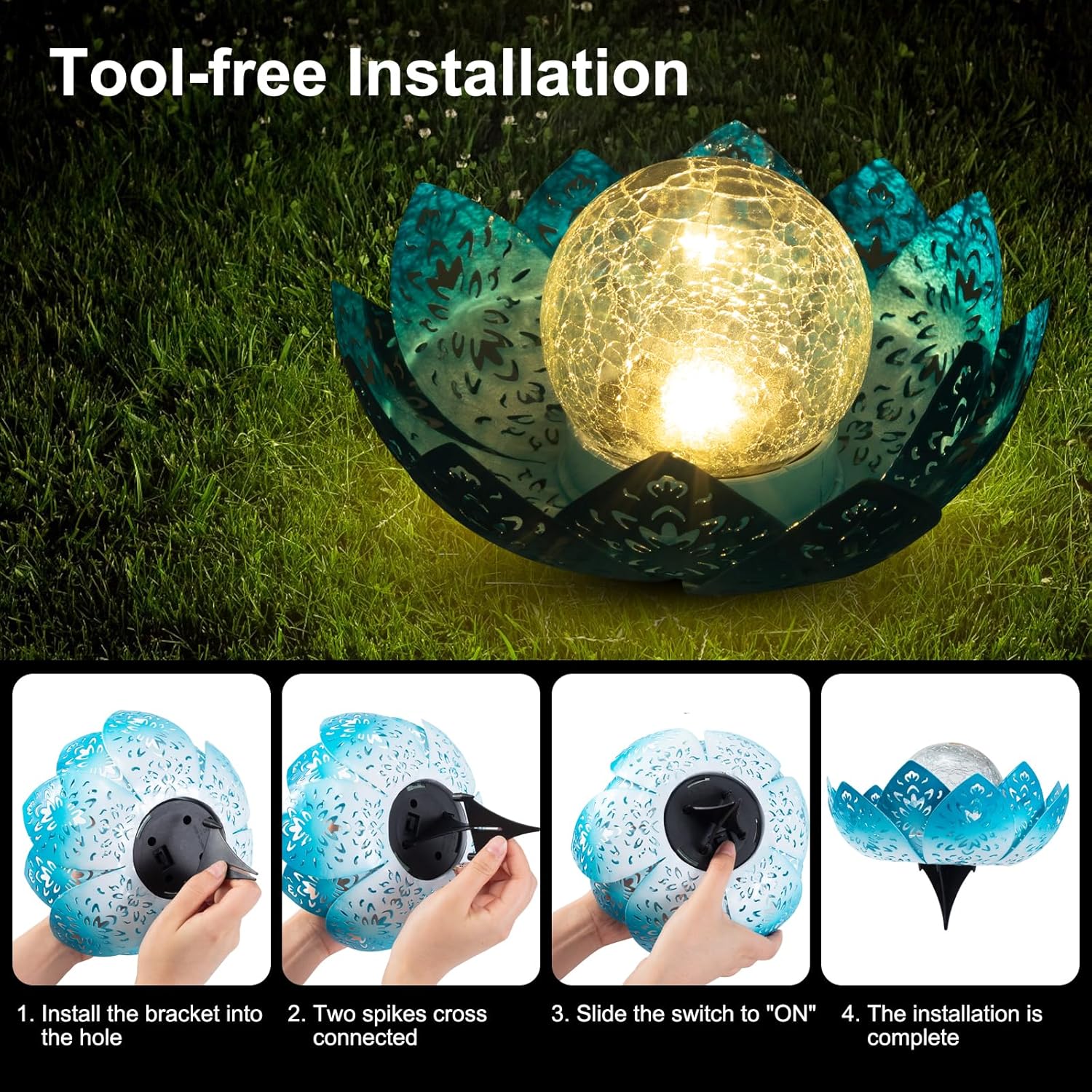 (Gold) Solar Lights Outdoor Garden Lights Solar Powered IP65 Waterproof Decorative Lotus Ornaments for Lawn Patio Porch Flowerbed Pathway