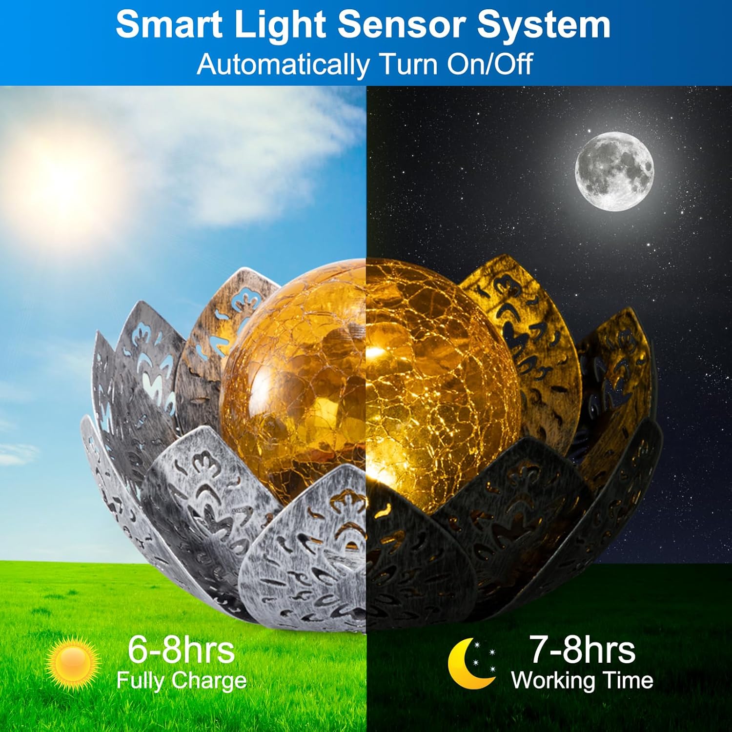 (Gold) Solar Lights Outdoor Garden Lights Solar Powered IP65 Waterproof Decorative Lotus Ornaments for Lawn Patio Porch Flowerbed Pathway