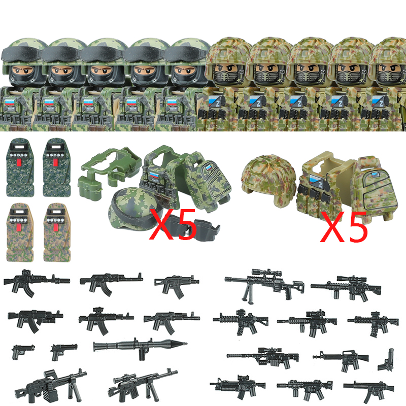 Military Troopers Building Block Russia City Commando Special Forces Soldier Figure SWAT Weapons Brick Toys