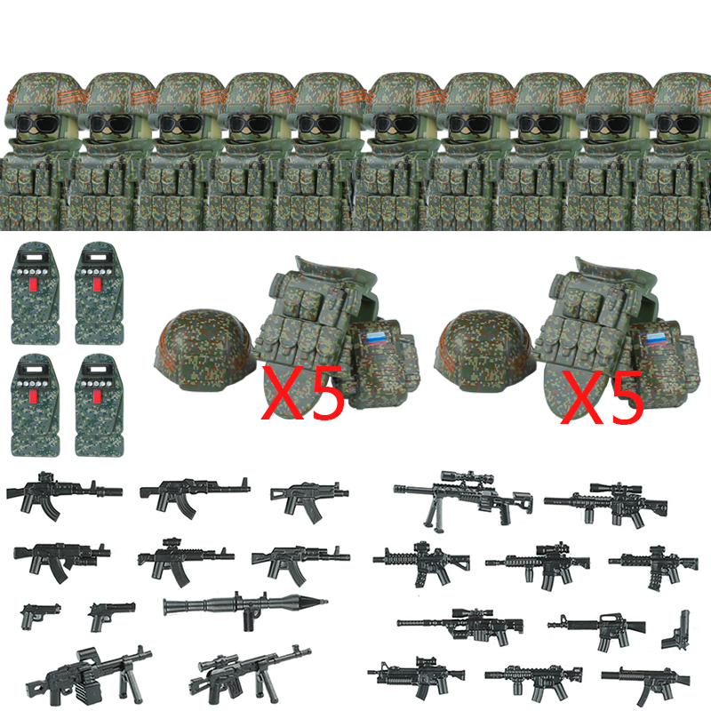 (Style F) Military Troopers Building Block Russia City Commando Special Forces Soldier Figure SWAT Weapons Brick Toys