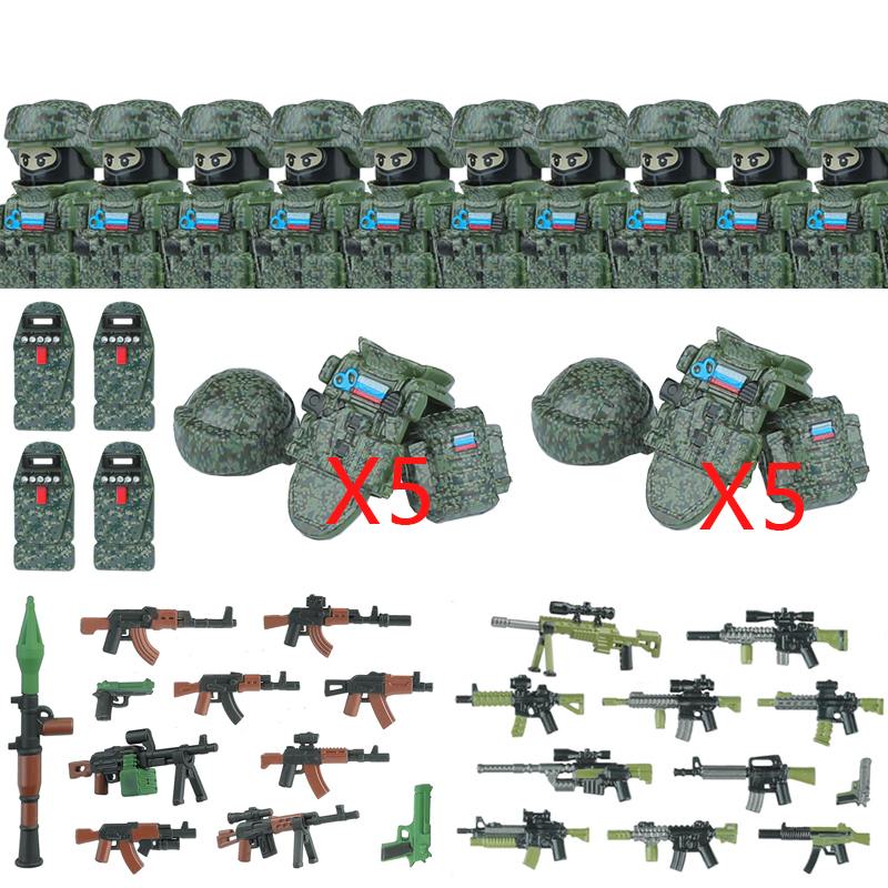 (Style F) Military Troopers Building Block Russia City Commando Special Forces Soldier Figure SWAT Weapons Brick Toys