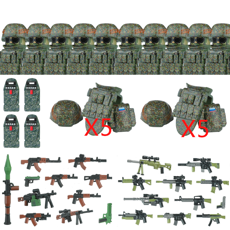 (Style F) Military Troopers Building Block Russia City Commando Special Forces Soldier Figure SWAT Weapons Brick Toys