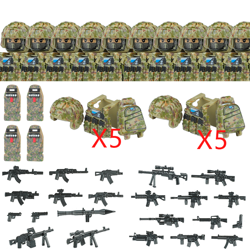 (Style F) Military Troopers Building Block Russia City Commando Special Forces Soldier Figure SWAT Weapons Brick Toys