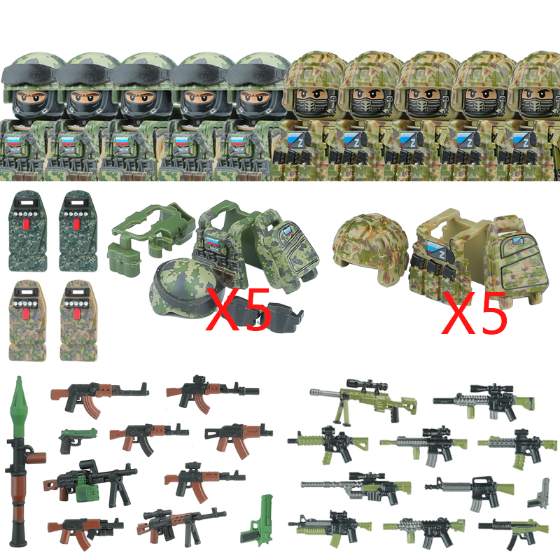 (Style F) Military Troopers Building Block Russia City Commando Special Forces Soldier Figure SWAT Weapons Brick Toys