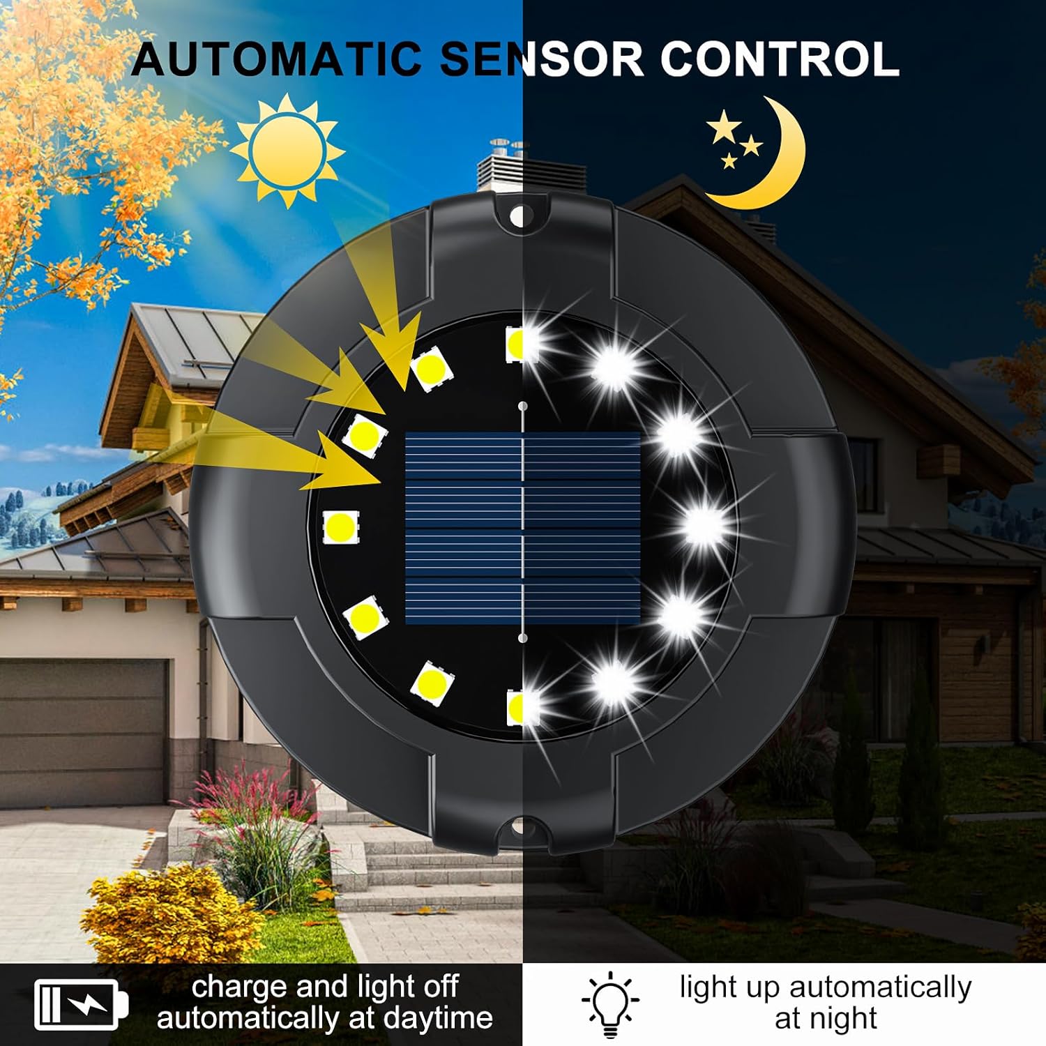 (White) Solar Pathway Lights Outdoor 12 Packs Bright Blue 16 LEDs Solar Ground Lights Walkway Lights with Side Light Waterproof Solar Deck Light for Yard Walkway 