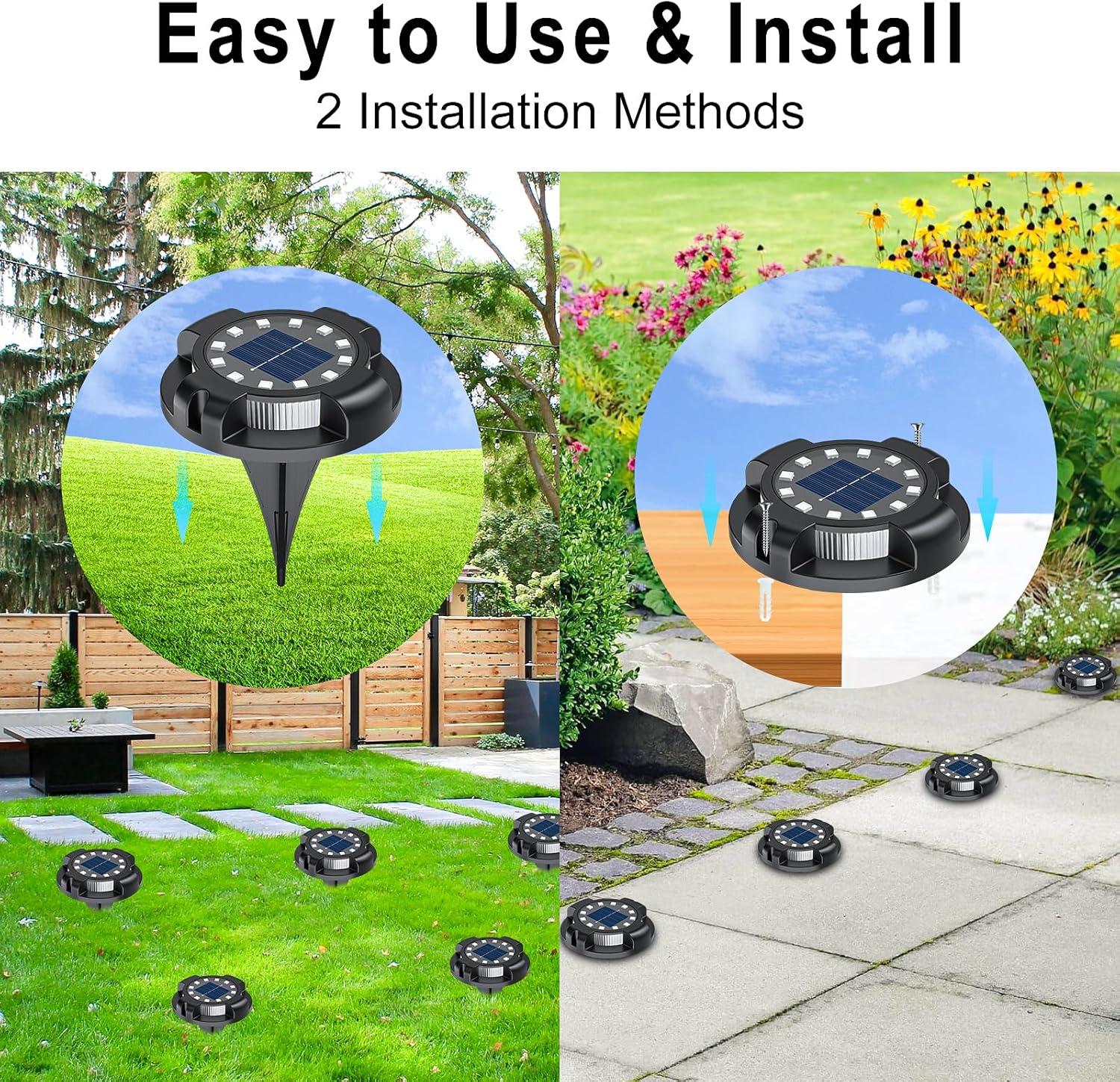 (White) Solar Pathway Lights Outdoor 12 Packs Bright Blue 16 LEDs Solar Ground Lights Walkway Lights with Side Light Waterproof Solar Deck Light for Yard Walkway 