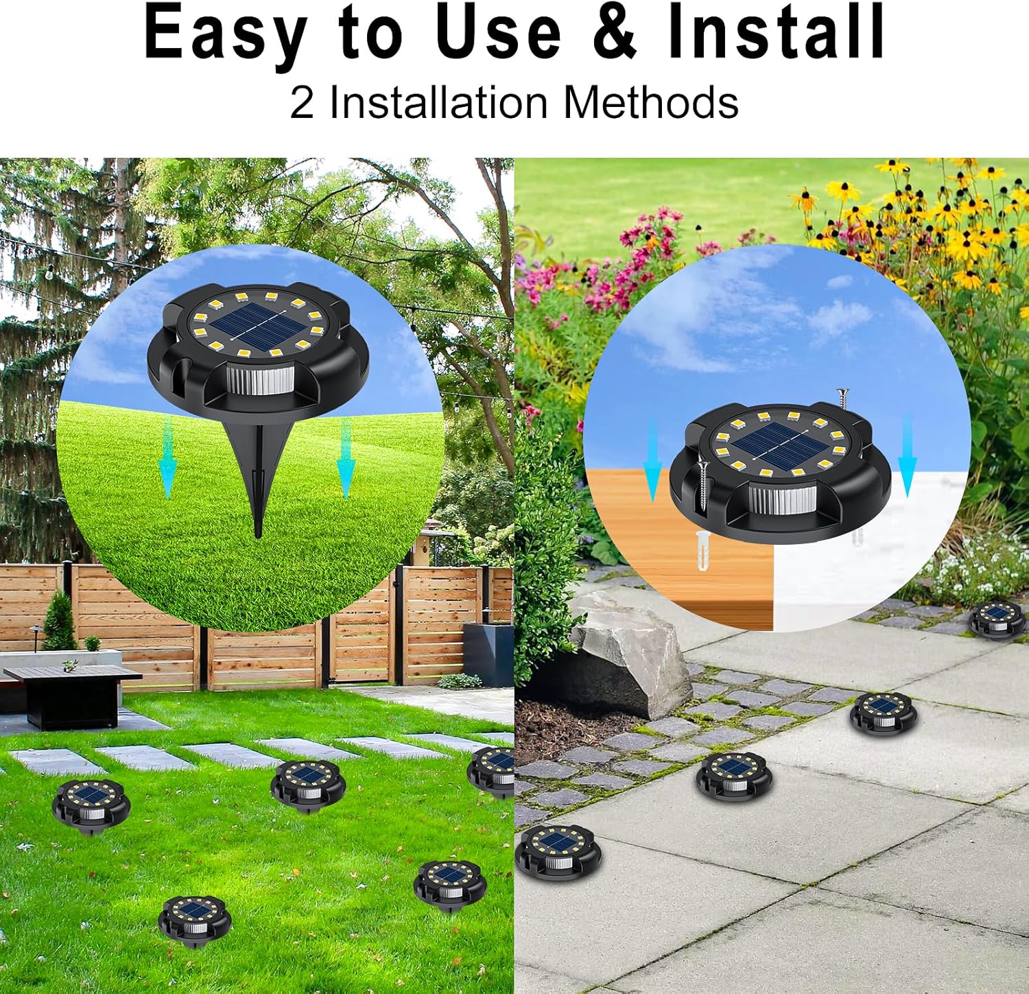 (White) Solar Pathway Lights Outdoor 12 Packs Bright Blue 16 LEDs Solar Ground Lights Walkway Lights with Side Light Waterproof Solar Deck Light for Yard Walkway 