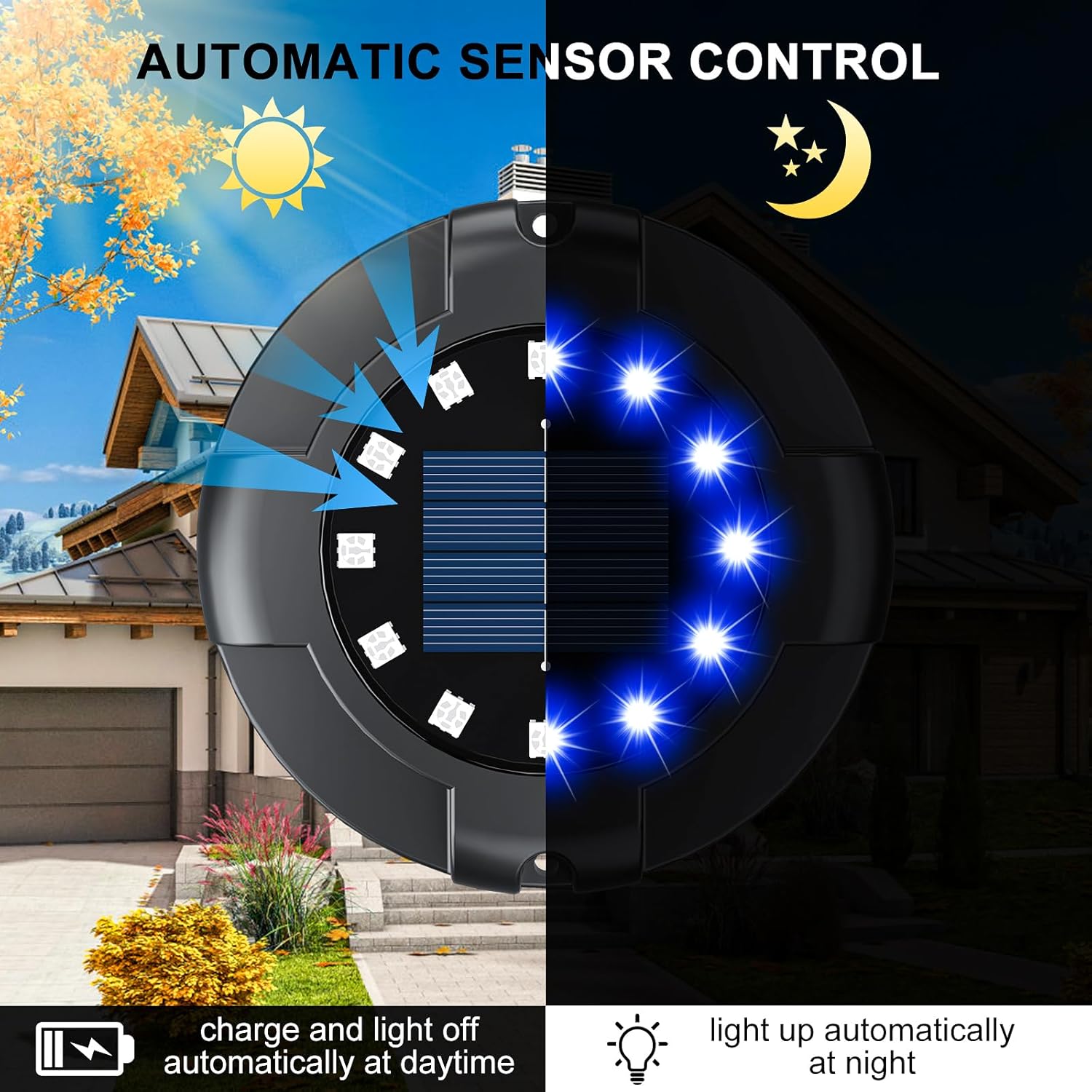 (White) Solar Pathway Lights Outdoor 12 Packs Bright Blue 16 LEDs Solar Ground Lights Walkway Lights with Side Light Waterproof Solar Deck Light for Yard Walkway 