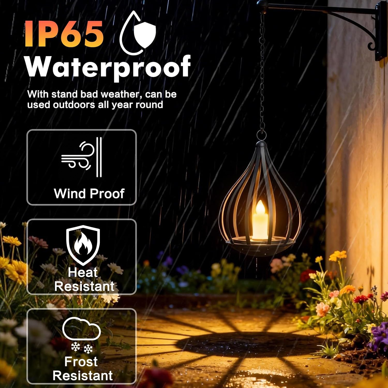 (4 pcs) Solar Lights Outdoor Garden Hanging Solar Lanterns with Realistic Flickering Flame Metal Waterproof LED Candles Lights for Patio Path Decor 