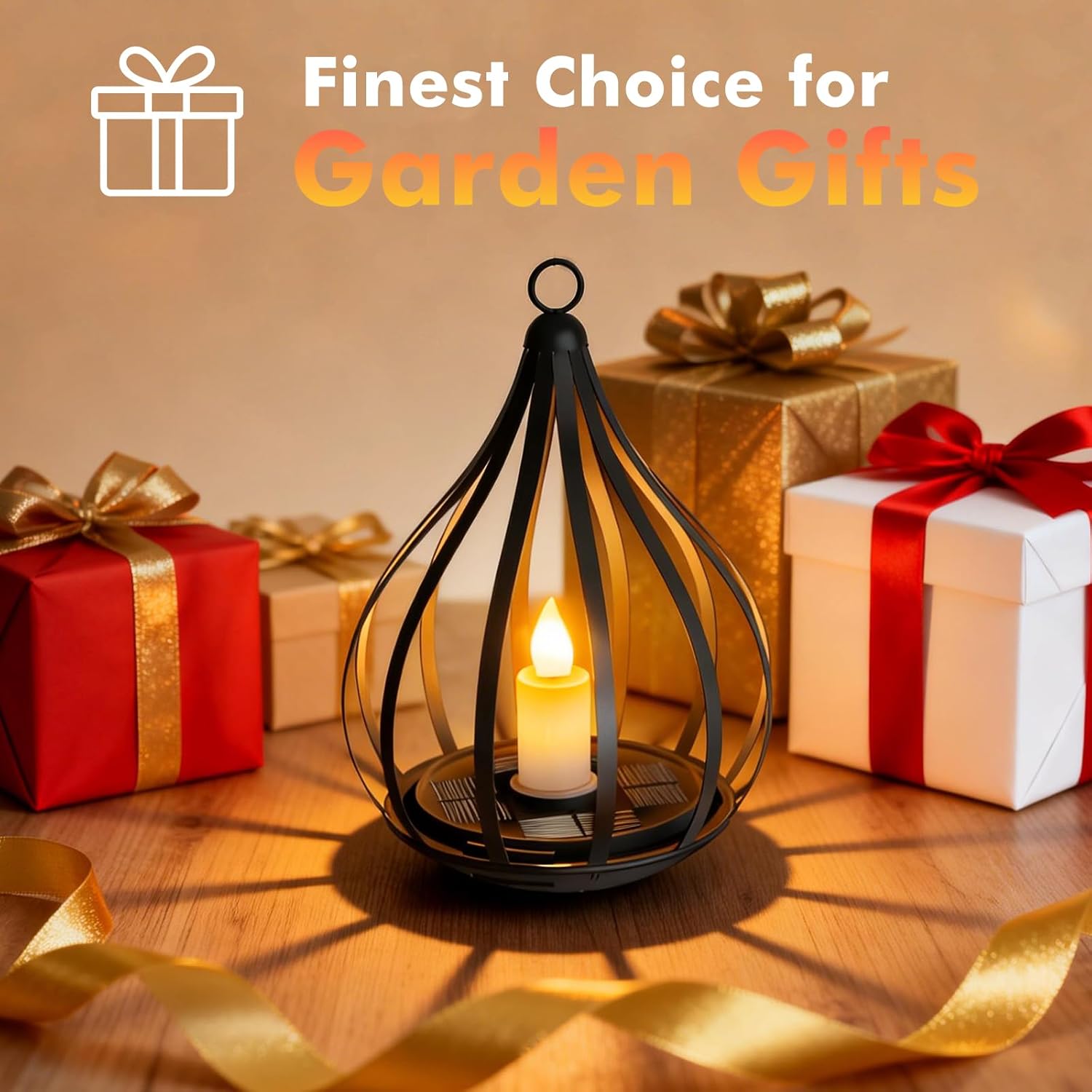 (4 pcs) Solar Lights Outdoor Garden Hanging Solar Lanterns with Realistic Flickering Flame Metal Waterproof LED Candles Lights for Patio Path Decor 