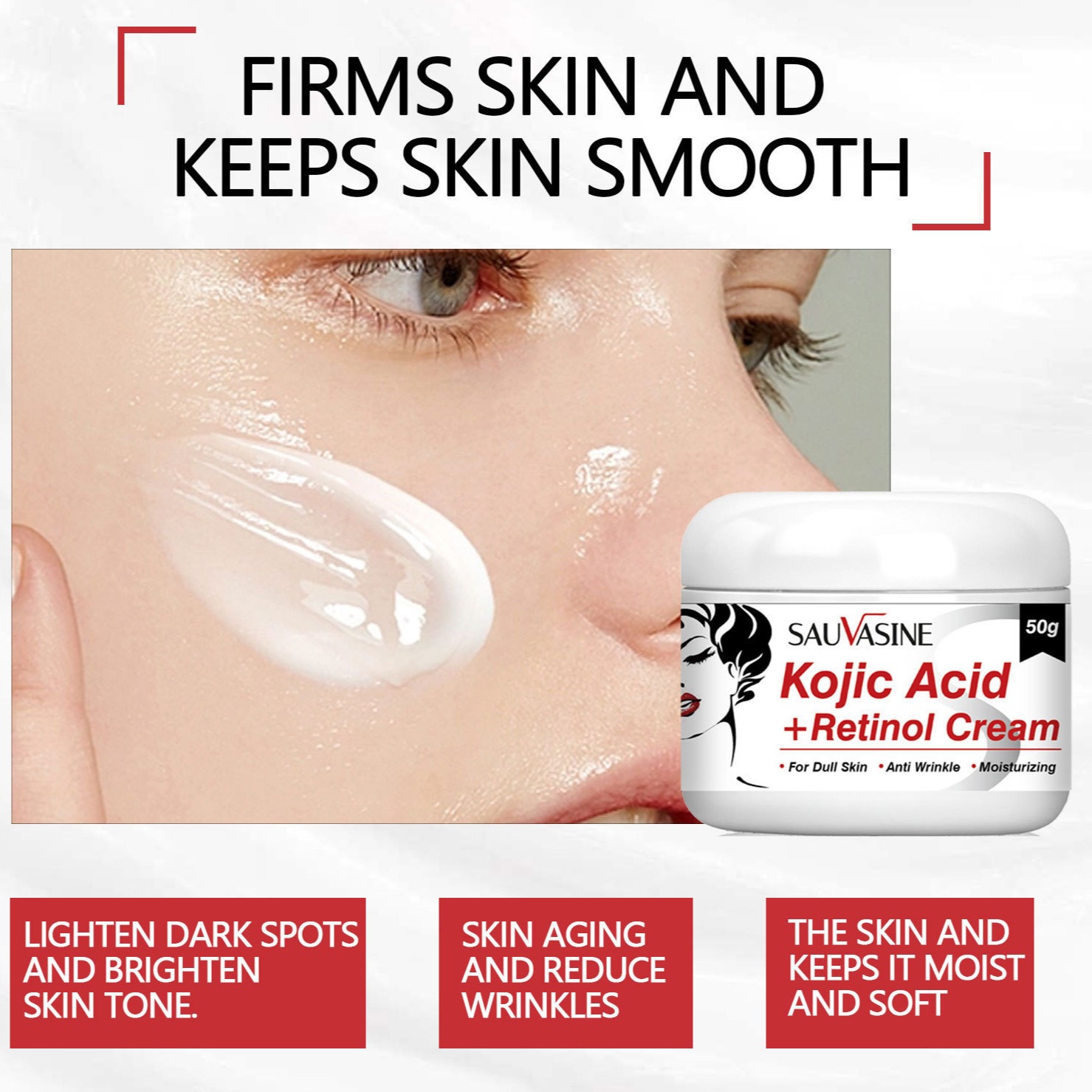 Kojic Acid Face Cream Brightening Moisturising Smoothing Skin Care for Daily Use Natural 50g