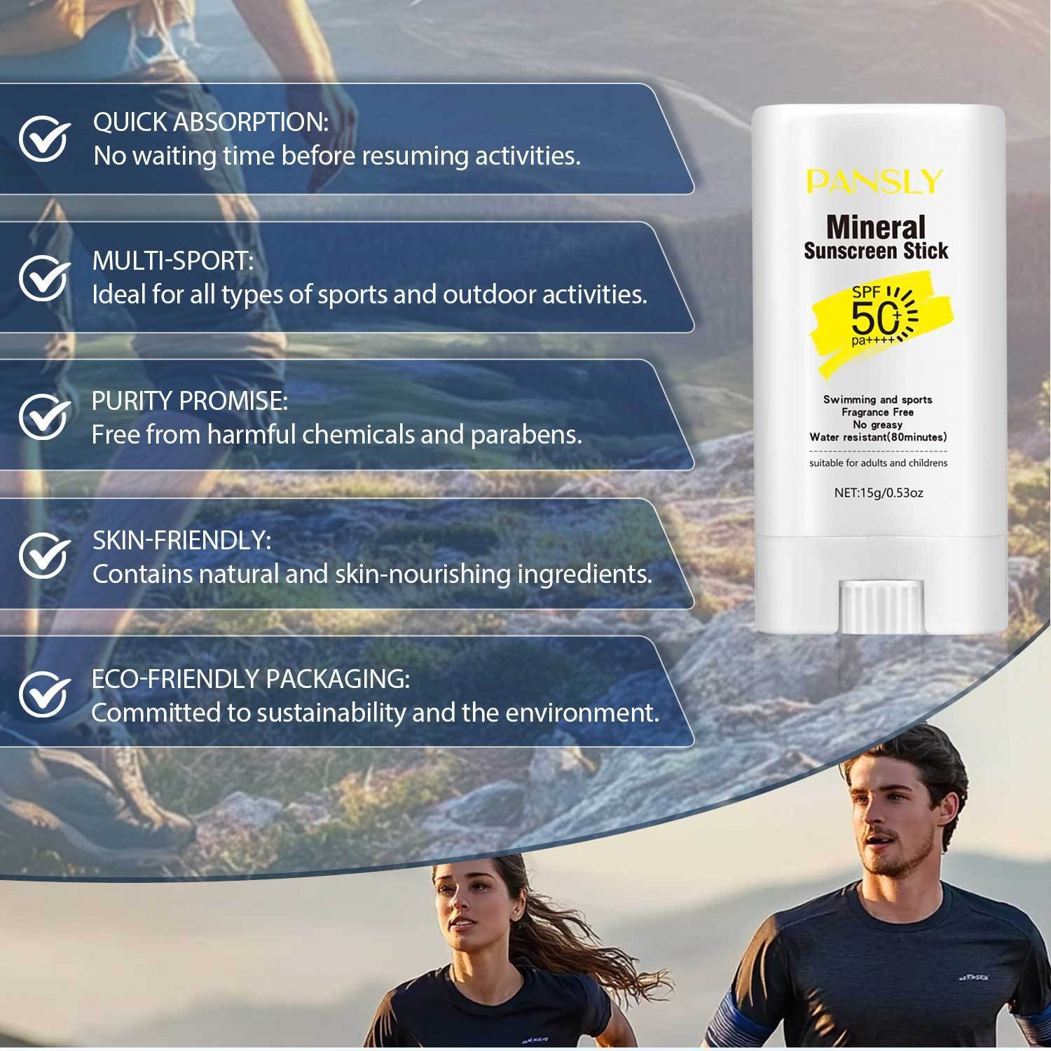 Physical Sunscreen Stick SPF50+ PA++++ Sensitive Skin Gentle Daily Sun Protection Home Use Natural 15g
