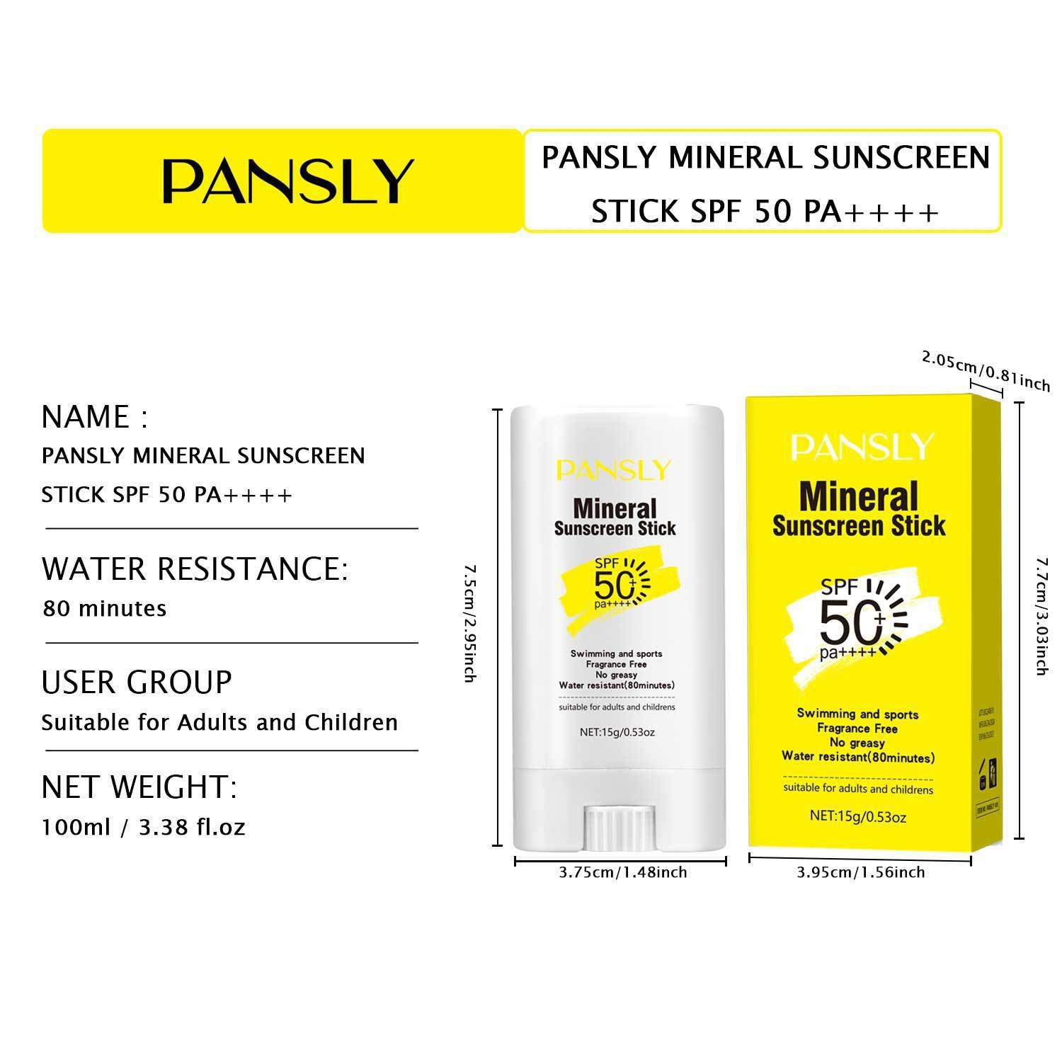 Physical Sunscreen Stick SPF50+ PA++++ Sensitive Skin Gentle Daily Sun Protection Home Use Natural 15g