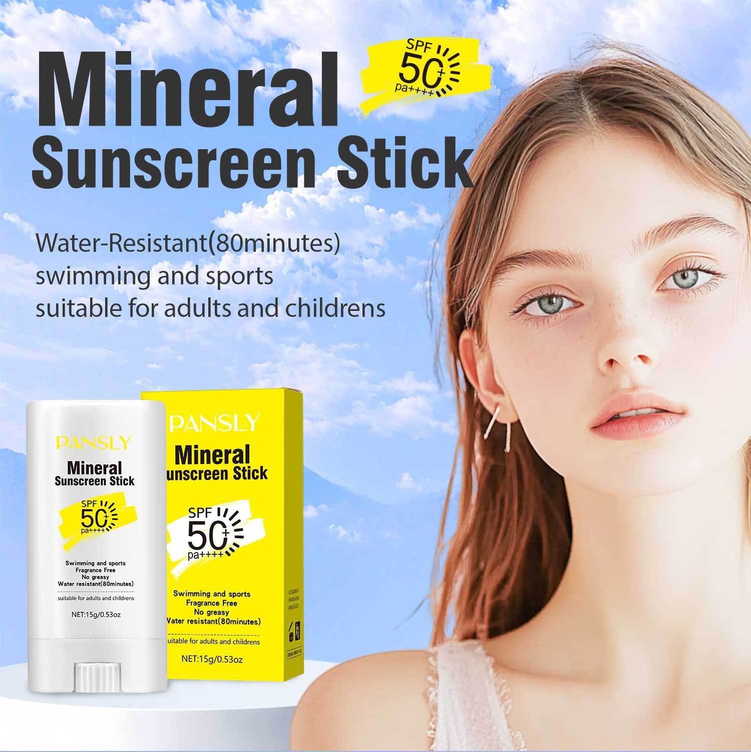 Physical Sunscreen Stick SPF50+ PA++++ Sensitive Skin Gentle Daily Sun Protection Home Use Natural 15g