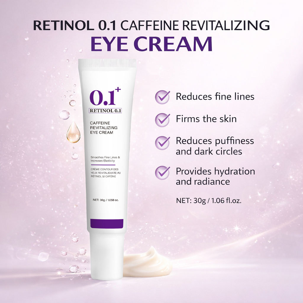 Retinol 0.1 Caffeine Revitalising Eye Cream Moisturising Fine Line Reducing for Daily Eye Care Natural 30ml