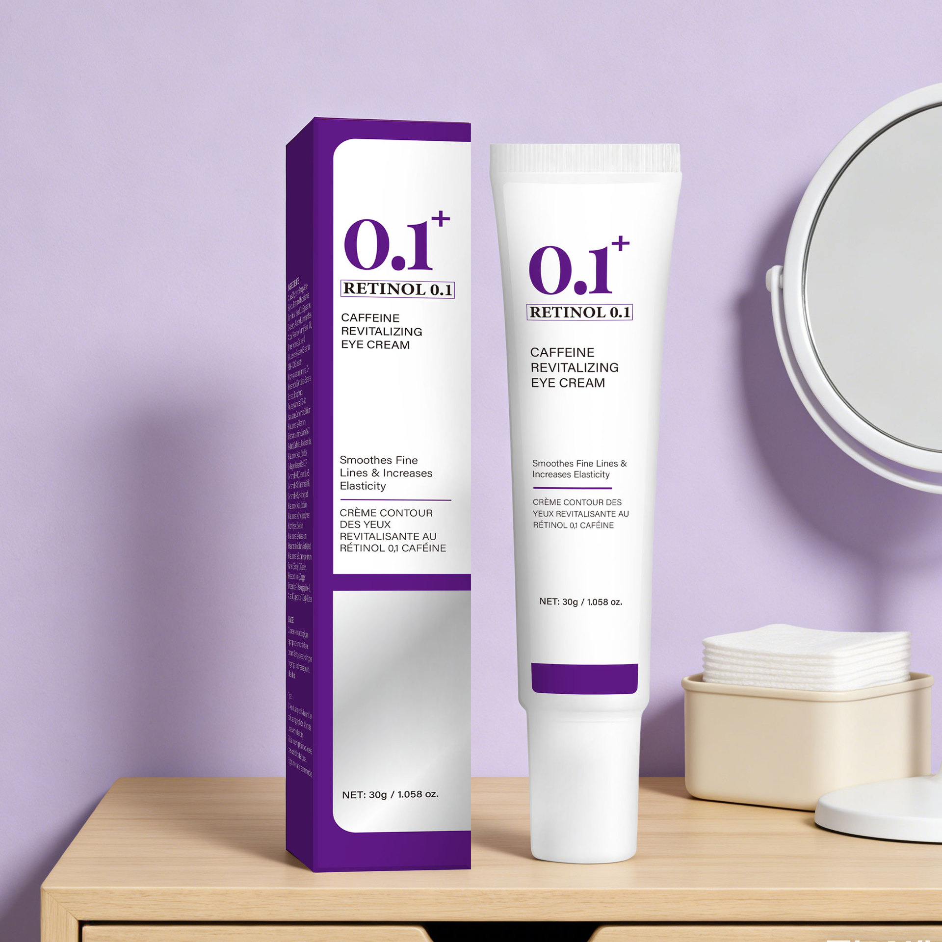 Retinol 0.1 Caffeine Revitalising Eye Cream Moisturising Fine Line Reducing for Daily Eye Care Natural 30ml