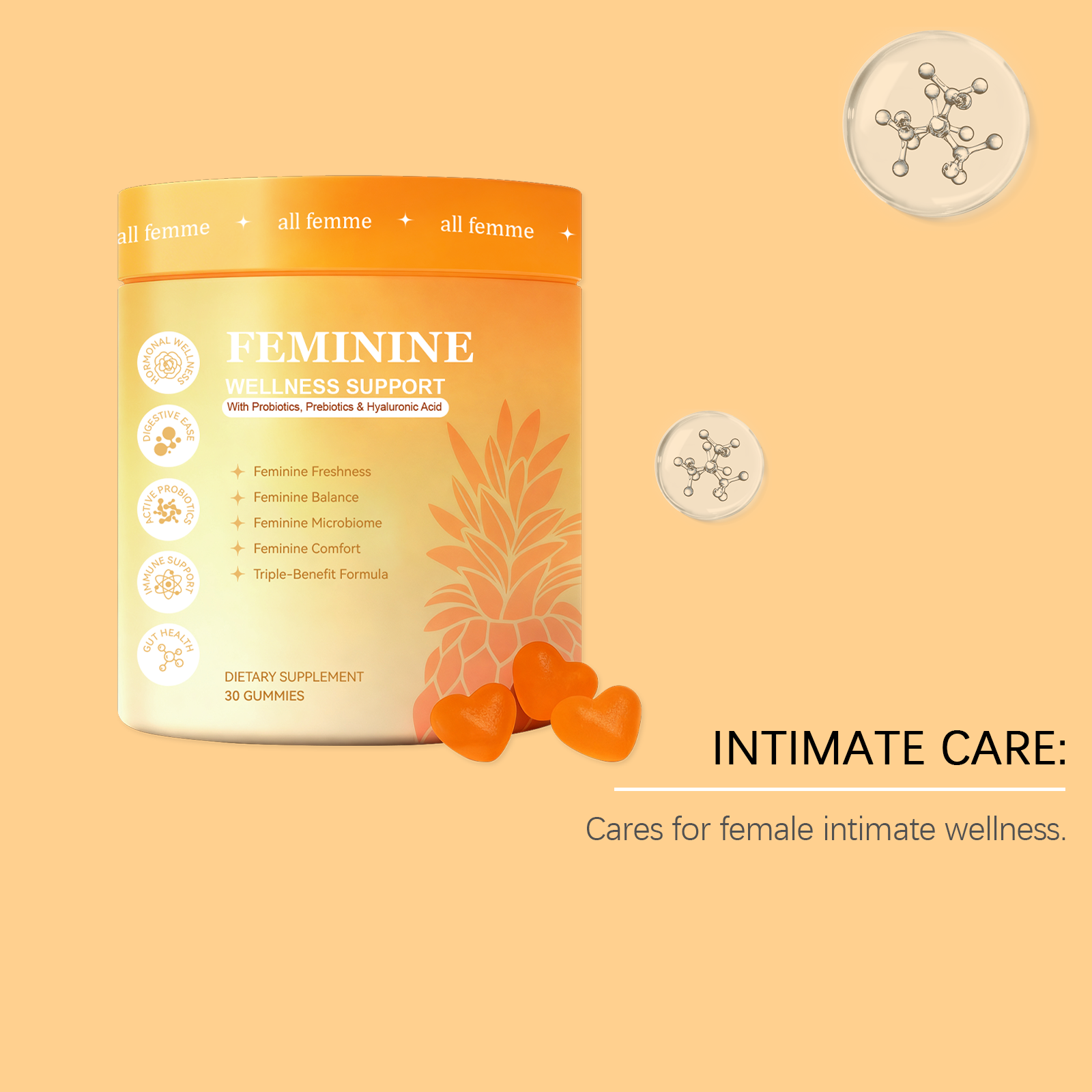 Womens Beneficial Care Compound Gummy Gentle Ingredients Gut Nourish Comfort Candy Ladies Daily Body Maintenance Oral Edible Supplement