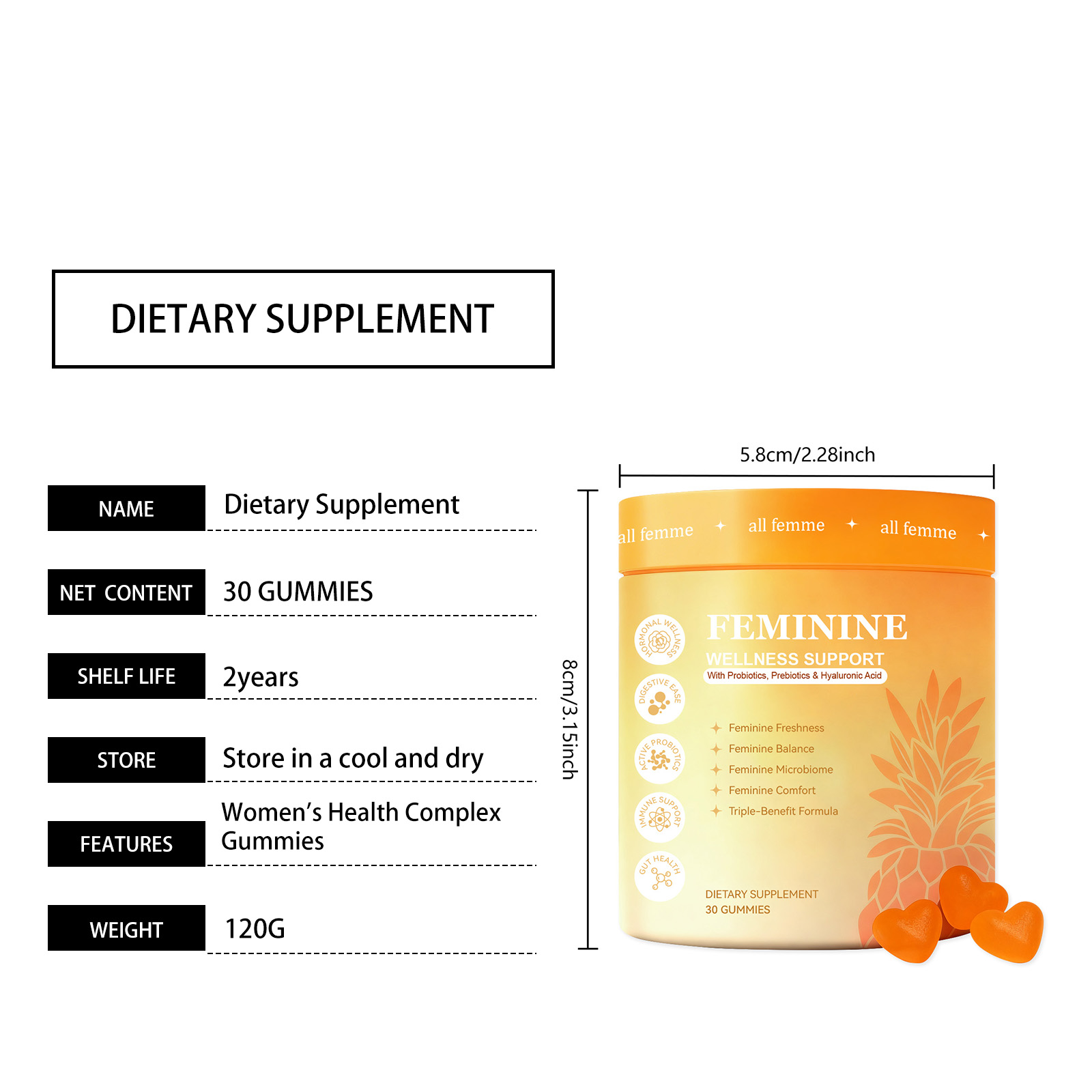 Womens Beneficial Care Compound Gummy Gentle Ingredients Gut Nourish Comfort Candy Ladies Daily Body Maintenance Oral Edible Supplement