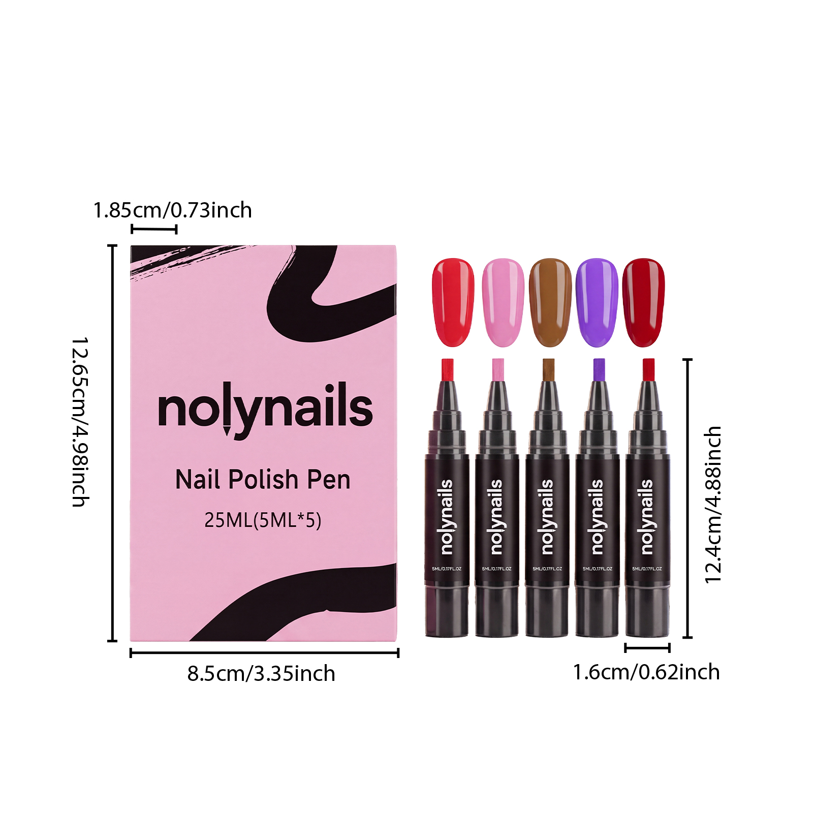 Gel Nail Pen Colorful No Uv Quick Dry Five Color Brush Precise Long Lasting Nail Decoration Tool