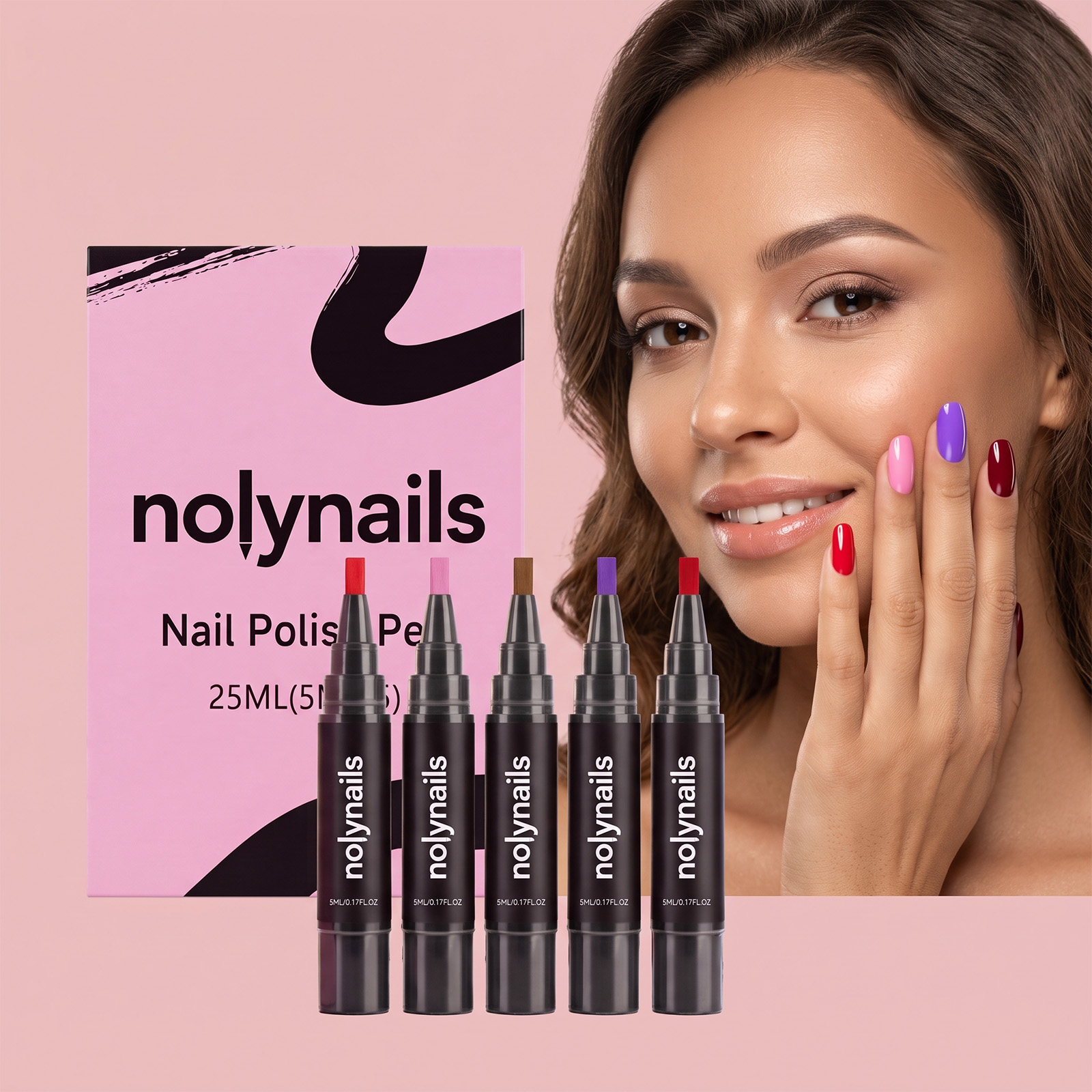 Gel Nail Pen Colorful No Uv Quick Dry Five Color Brush Precise Long Lasting Nail Decoration Tool