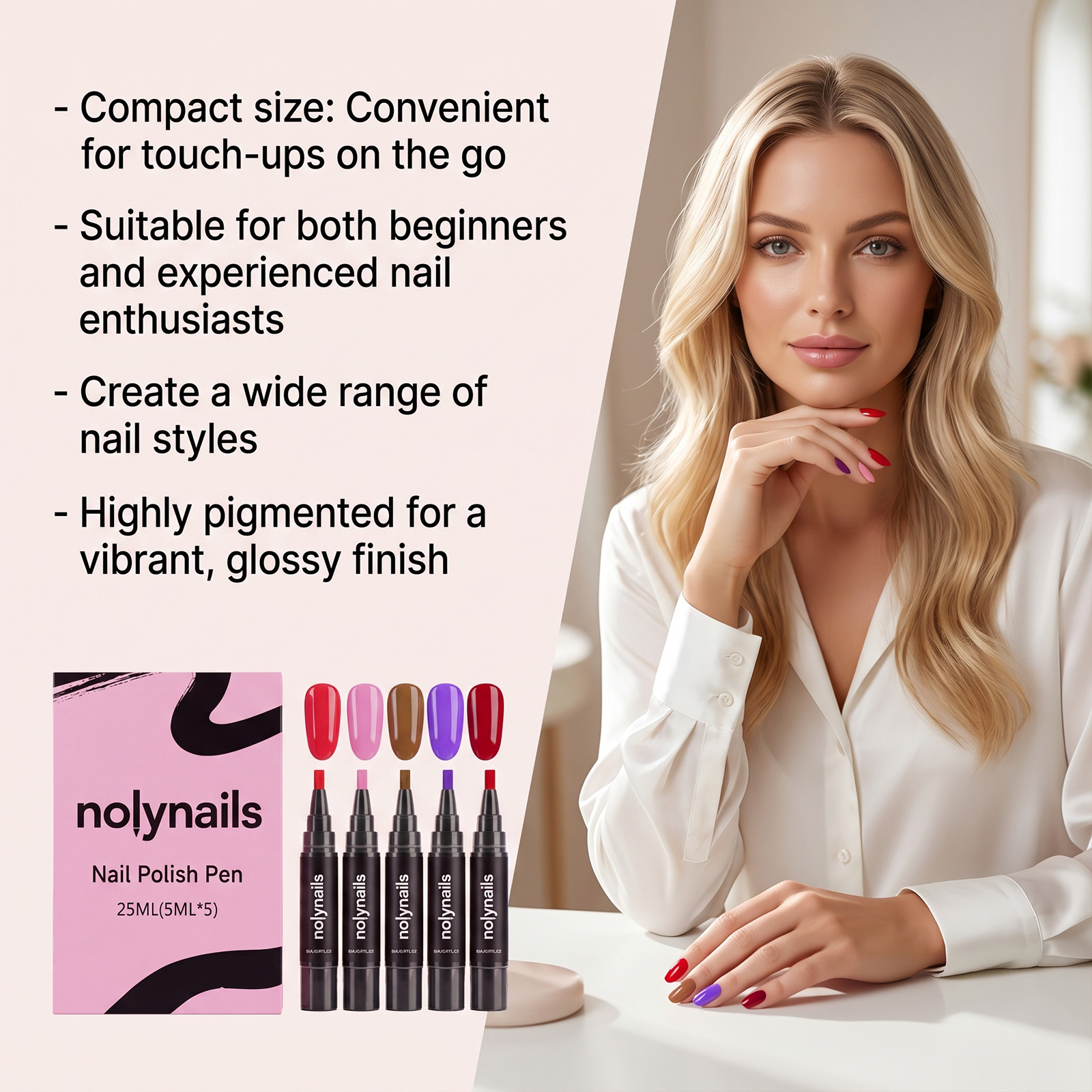 Gel Nail Pen Colorful No Uv Quick Dry Five Color Brush Precise Long Lasting Nail Decoration Tool