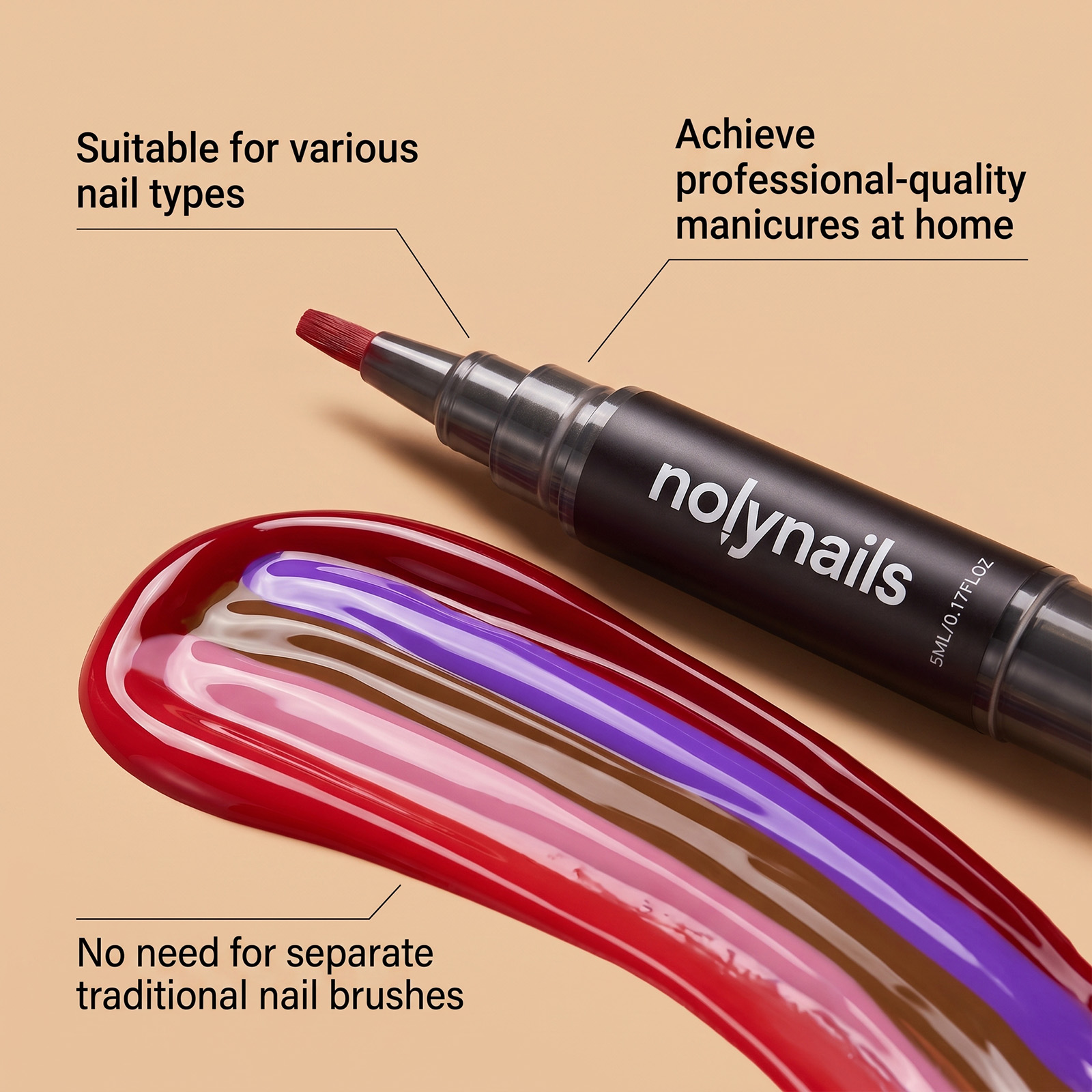 Gel Nail Pen Colorful No Uv Quick Dry Five Color Brush Precise Long Lasting Nail Decoration Tool