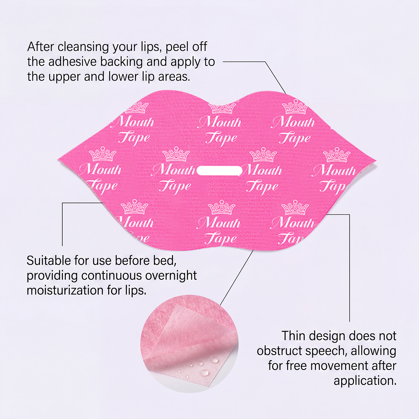Pink Moisturizing Lip Patch Lavender Plant Extract Soft Fit Lip Skin Home Night Lip Care
