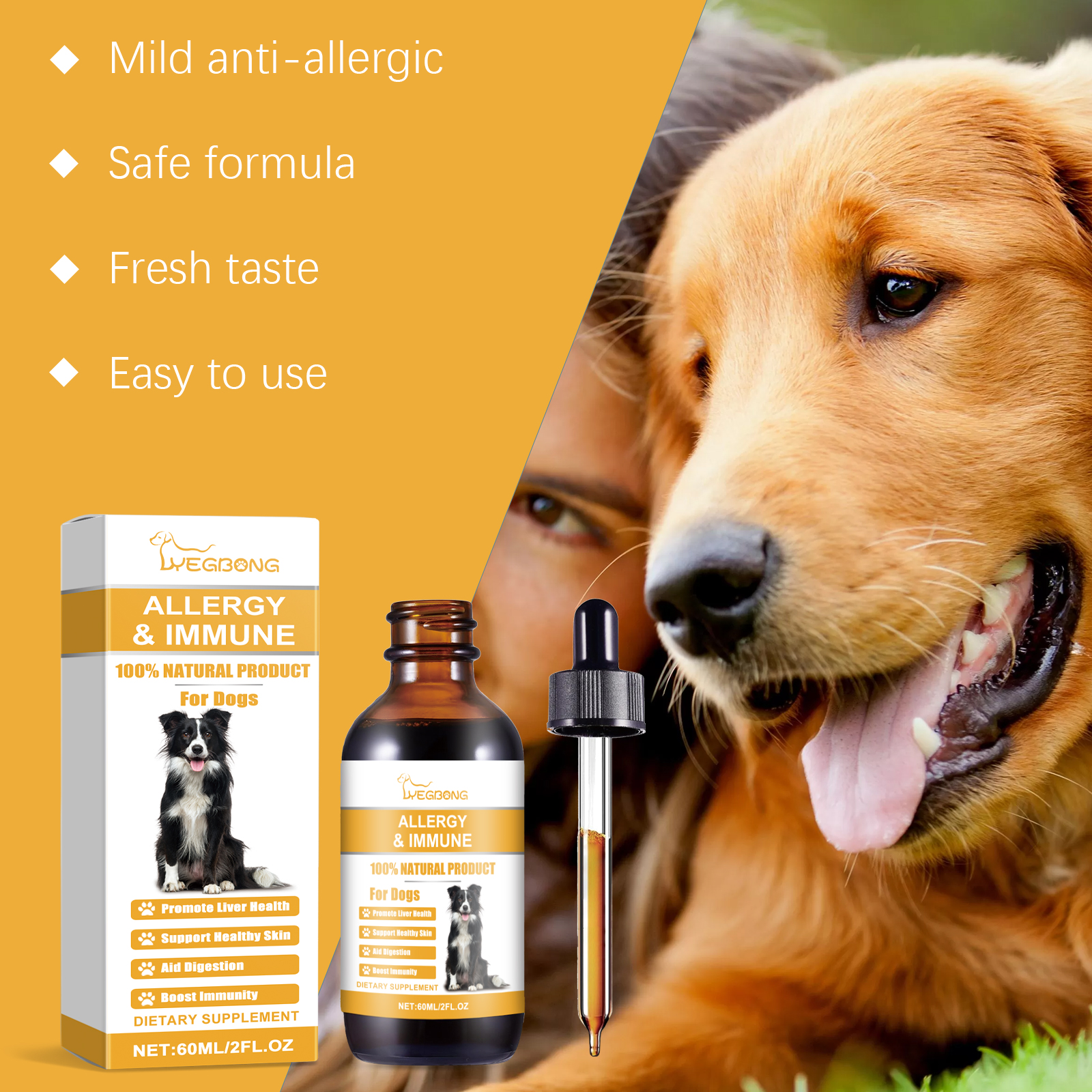 Dog Allergy Immune Support Drops Natural Supplement for Liver Skin