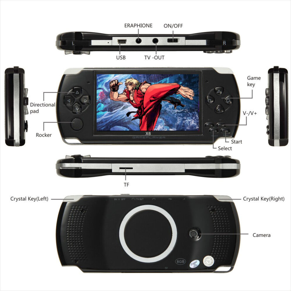 Video Game Console Handheld Game Machine Portable Game Player with 1000 Retro Classic Support Multiple Simulators X6 4.3 Inch LCD