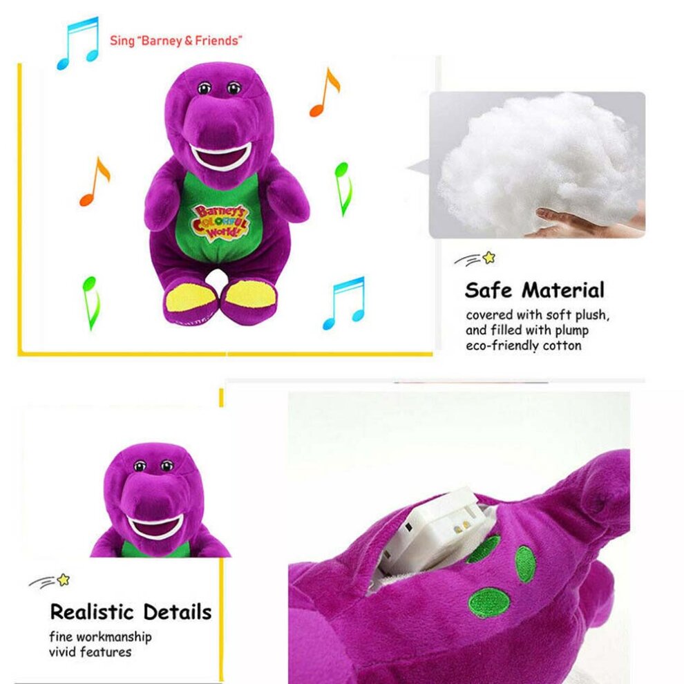 30cm Barney The Dinosaur Sing I LOVE YOU Song Purple Plush Doll Toy Kids Gift