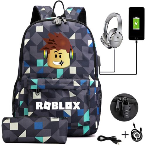 (Geometry) Roblox Anti-theft USB Charge Backpack Travel Bag