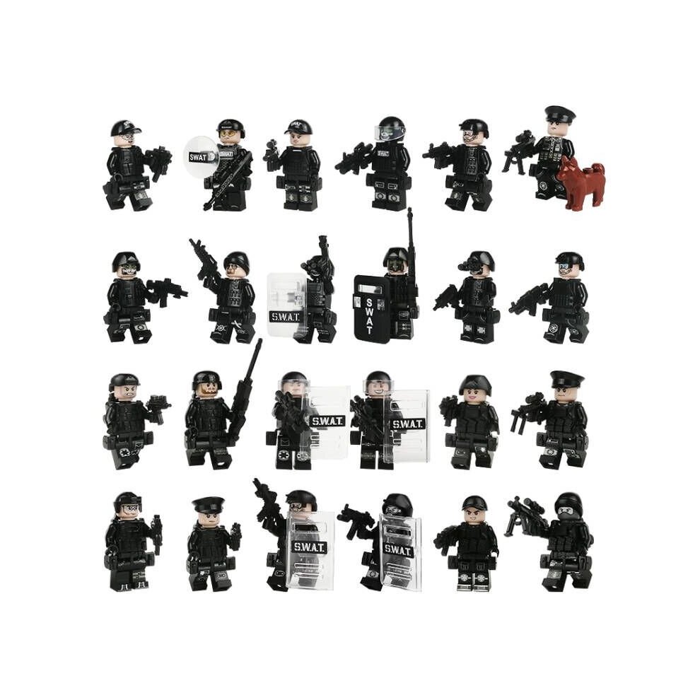 24PCS Black SWAT Team Building Block Minifigures Toys Fit Lego