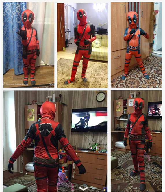 (7~8 Years) Kids Boys Superhero Costume Deadpool Full Body Halloween Party Cosplay Jumpsuit Unisex Kids Lycra Spandex Zentai Bodysuit
