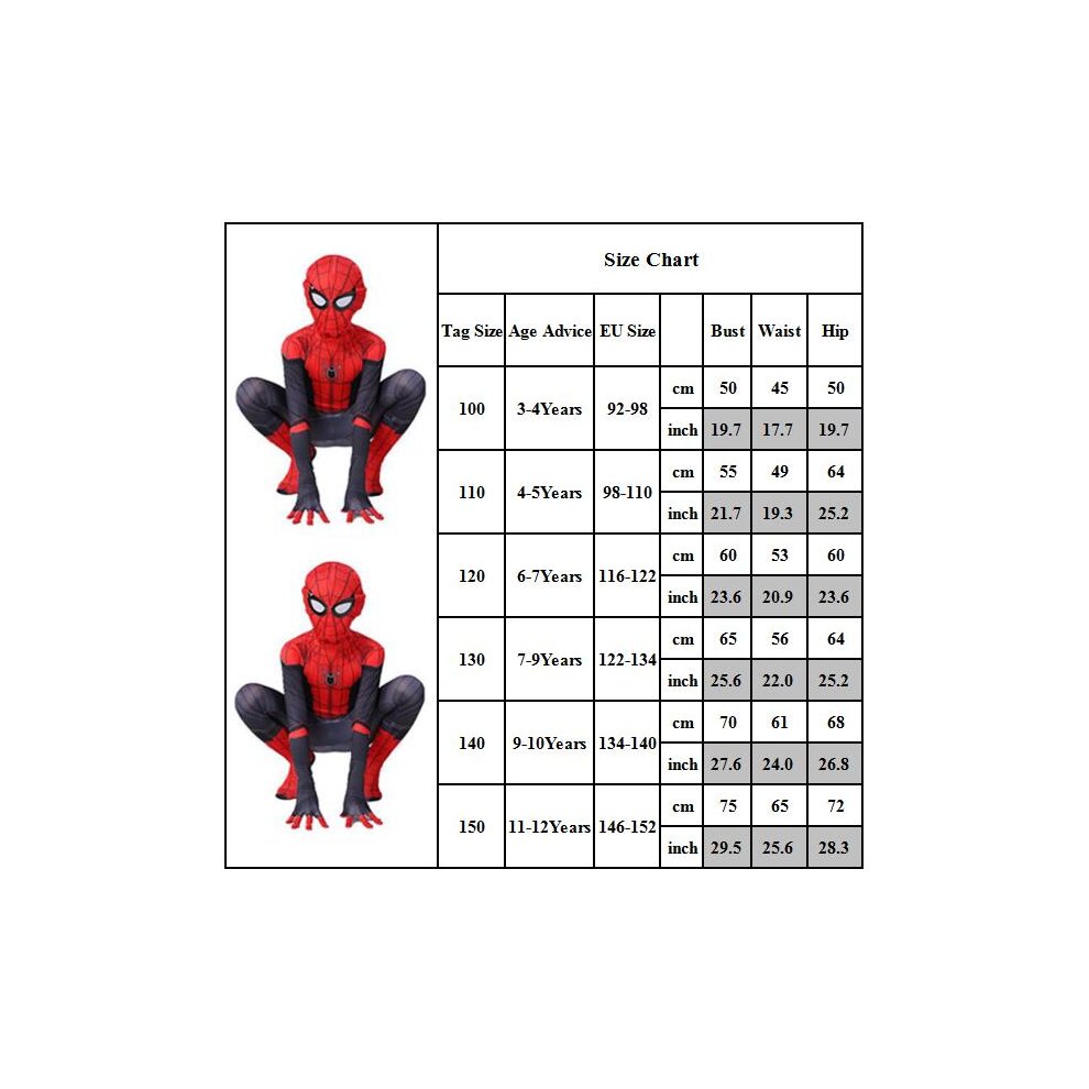 (4~5 Years) Kids Boys Spiderman Superhero Halloween Cosplay Far From Home Spider-Man Child Red and Black Classic Fancy Costume Christmas