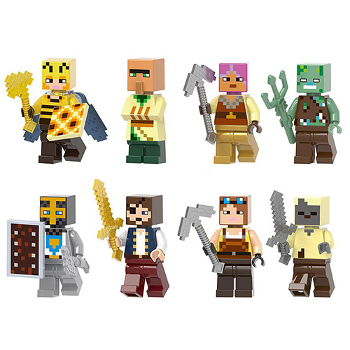 Minecraft Minifigure Building Blocks Villager Huntress Knight Toys Fit Lego Game Character Stitching Action Figures Kits Educational and Collection Display Educational Toy Set 8PCS Pack for Kids Fans as Christmas Surprise Gifts