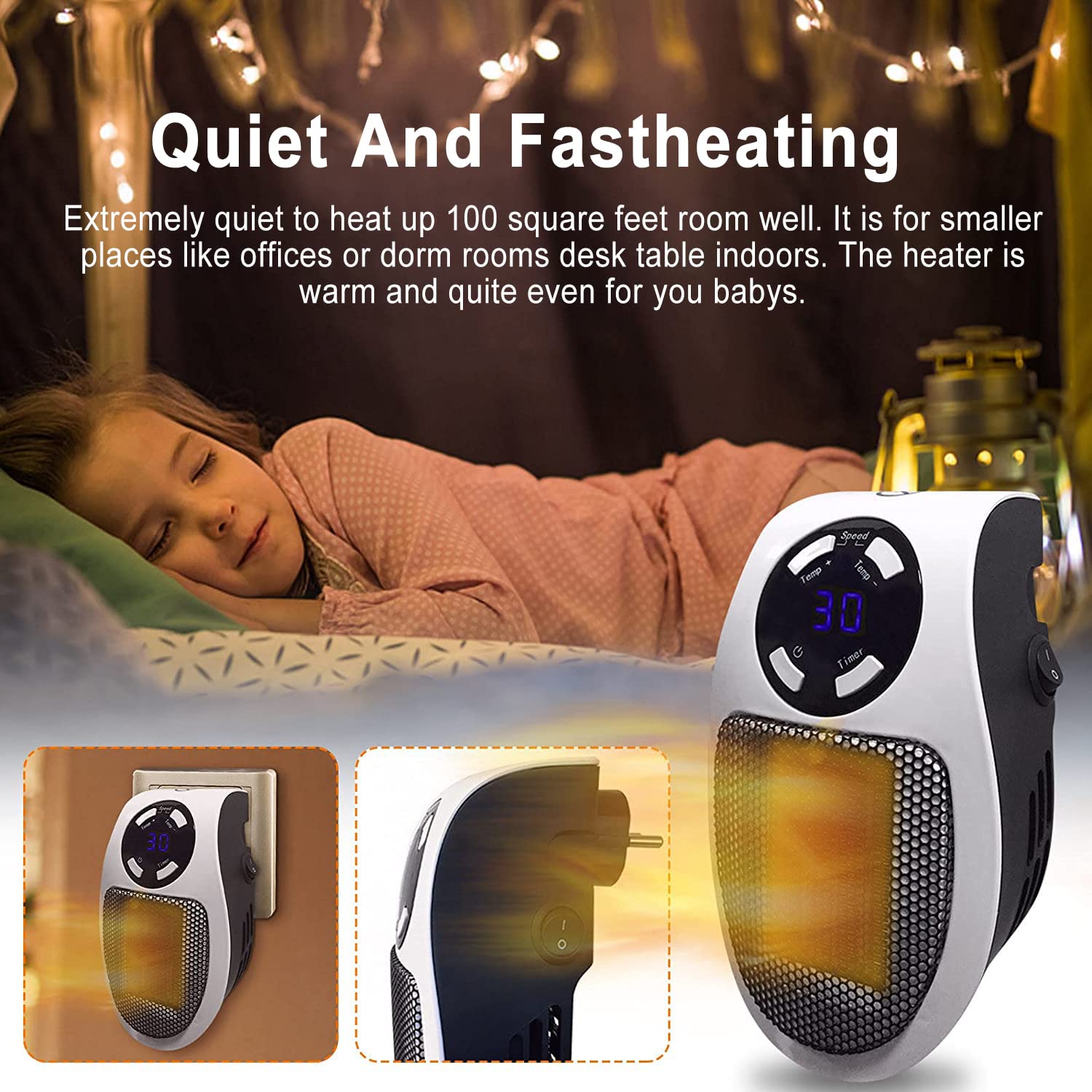 (1 PC) Mini Electric Fan Heater 500W Small Plug in Heaters Room Heater Portable Ceramic Space Heater with LED Display Low Noise Low Energy Consumption Adjustable Thermostat and Timer For Home Office Indoor Use