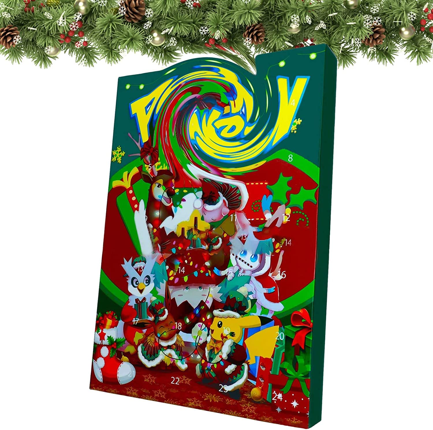 Advent Calendar 2022 Christmas Countdown Calendar with 24pcs Magic Days Anime Pokemon Figures Collectible Figures Doll Surprise Toys Xmas Gifts for Kids Boys and Girls