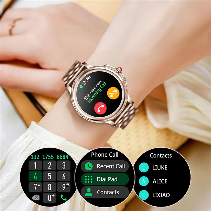 (Gold Steel) Smart Watch Women Fitness Tracker Bracelet Sports Ladies Fashion Smartwatch Bluetooth Call Heart Rate Blood Oxygen Blood Pressure Monitor