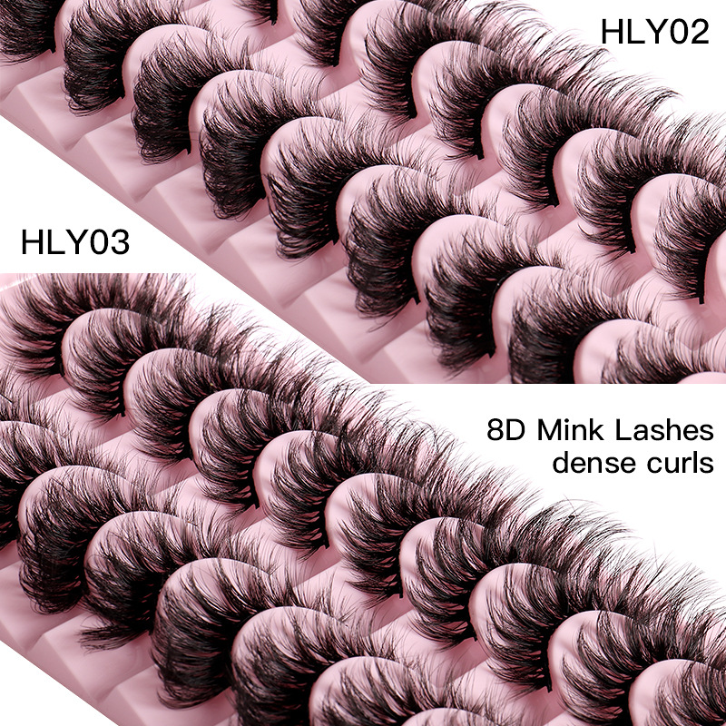 (HLY01) Eyelashes Thick Curly Fake Eyelashes Natural Mink Cils Makeup Cat Eye Lashes Messy Dramatic Winged Foxy Fluffy Faux 10 Pairs Set