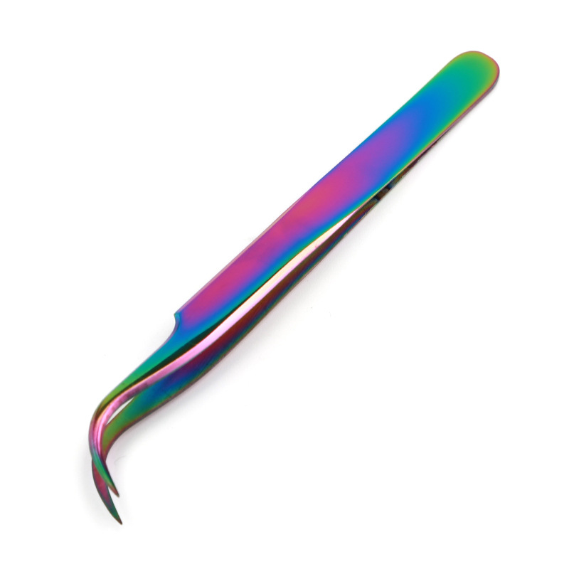 Eyelash Tweezers Nail Art Stainless Steel Lashes Extension Clip Applicator Rhinestone EyeLashes Tweezers Multifunction For Nail Beauty DIY Rainbow Color