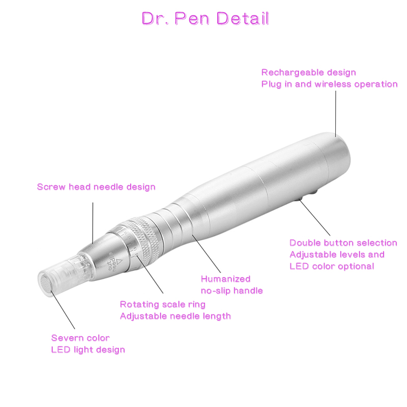Wireless Derma Pen 7 Colors Lights LED Photon Pen Rechargeable Electric Mico Needling Pen Face Care Tool with 2 pcs Needles Gift