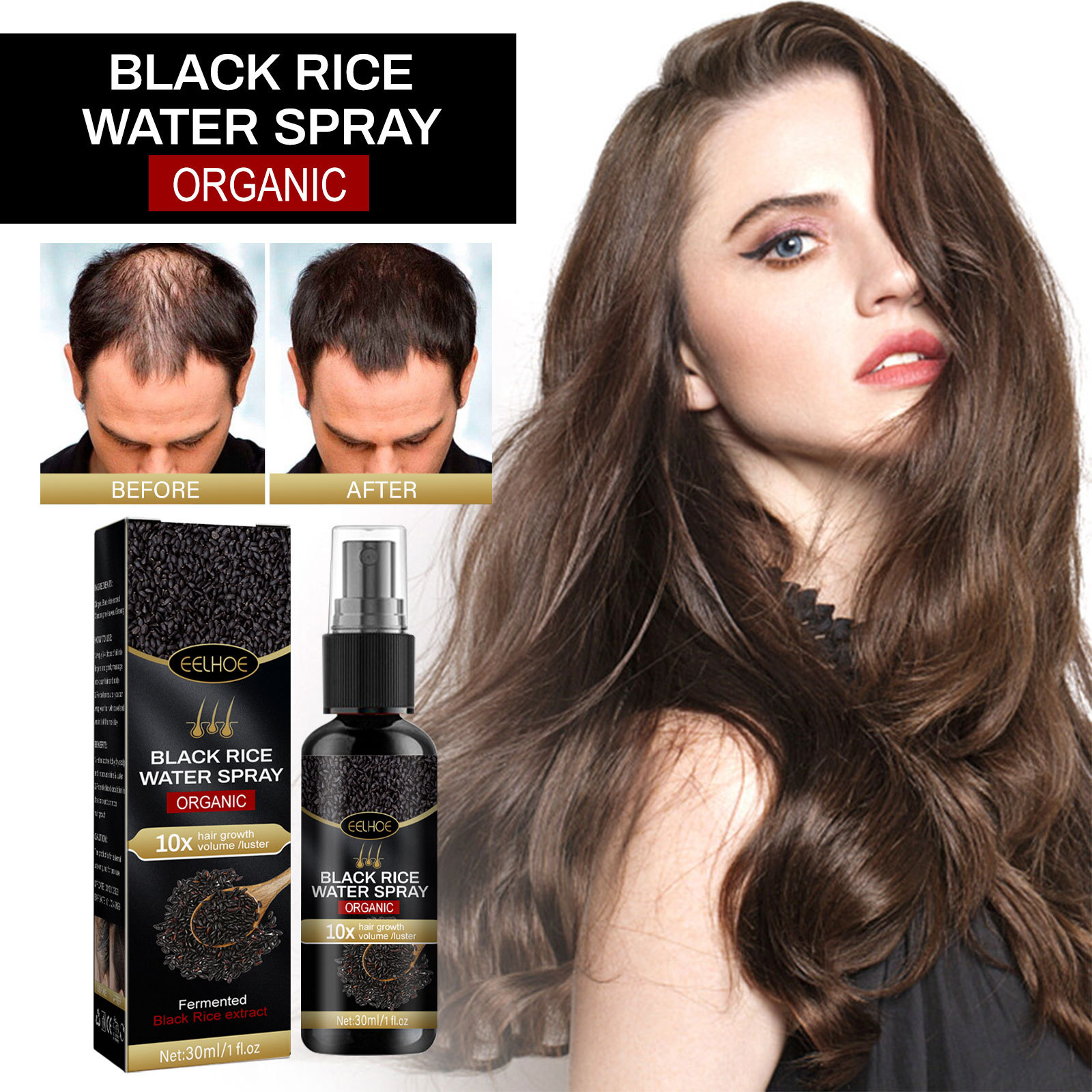 Hair Growth Spray Black Rice Water Spray Strengthen Hair Root Repair Damage Restore Hair Prevent Hair Thinning Dry Repair Hair Care For All Hair Types