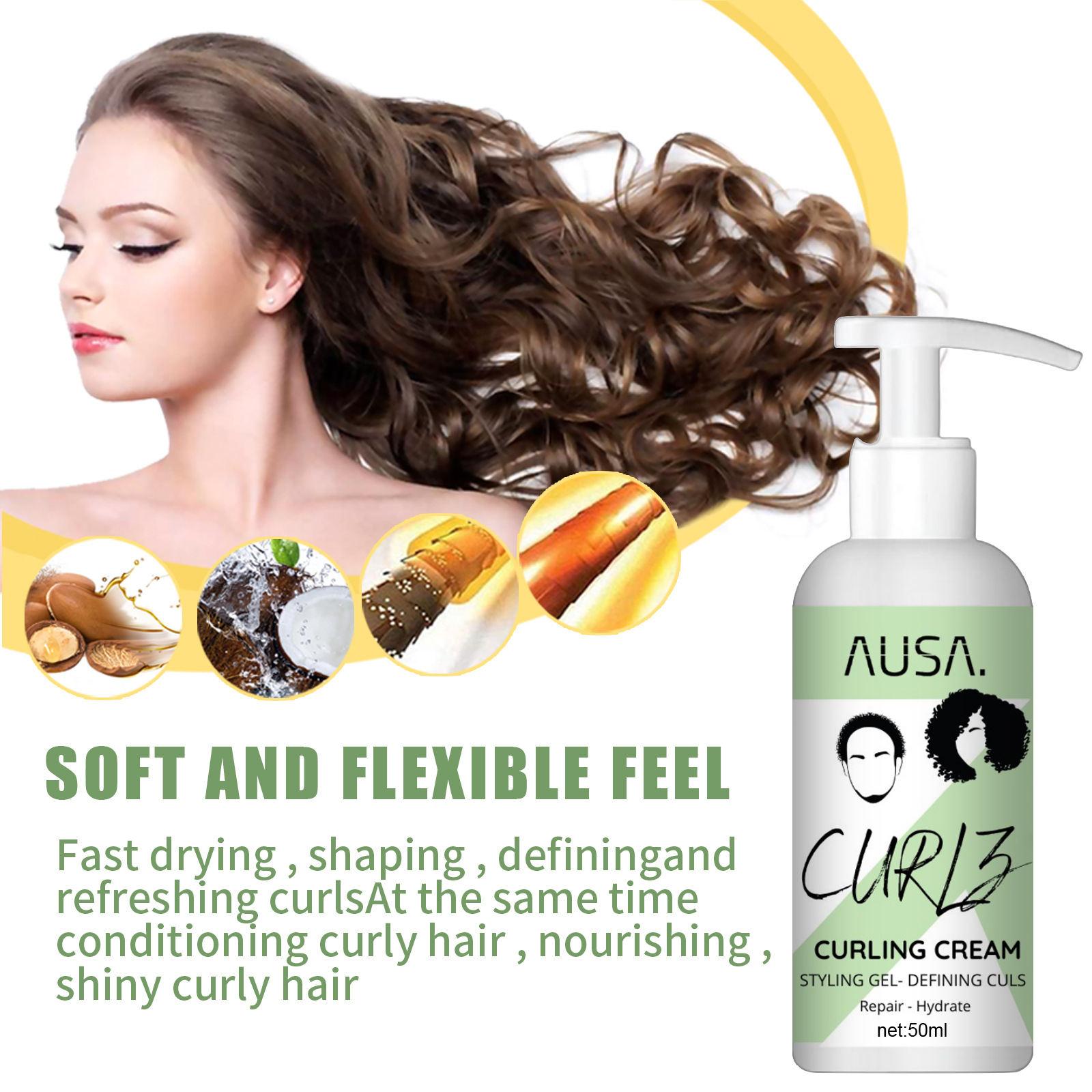 Hair Elastine Cream Repair Curl Elastining Gel Curls Moisturizer and Enhancer Conditioners for Wavy and Curly Hair Products Suitable for Women and Men