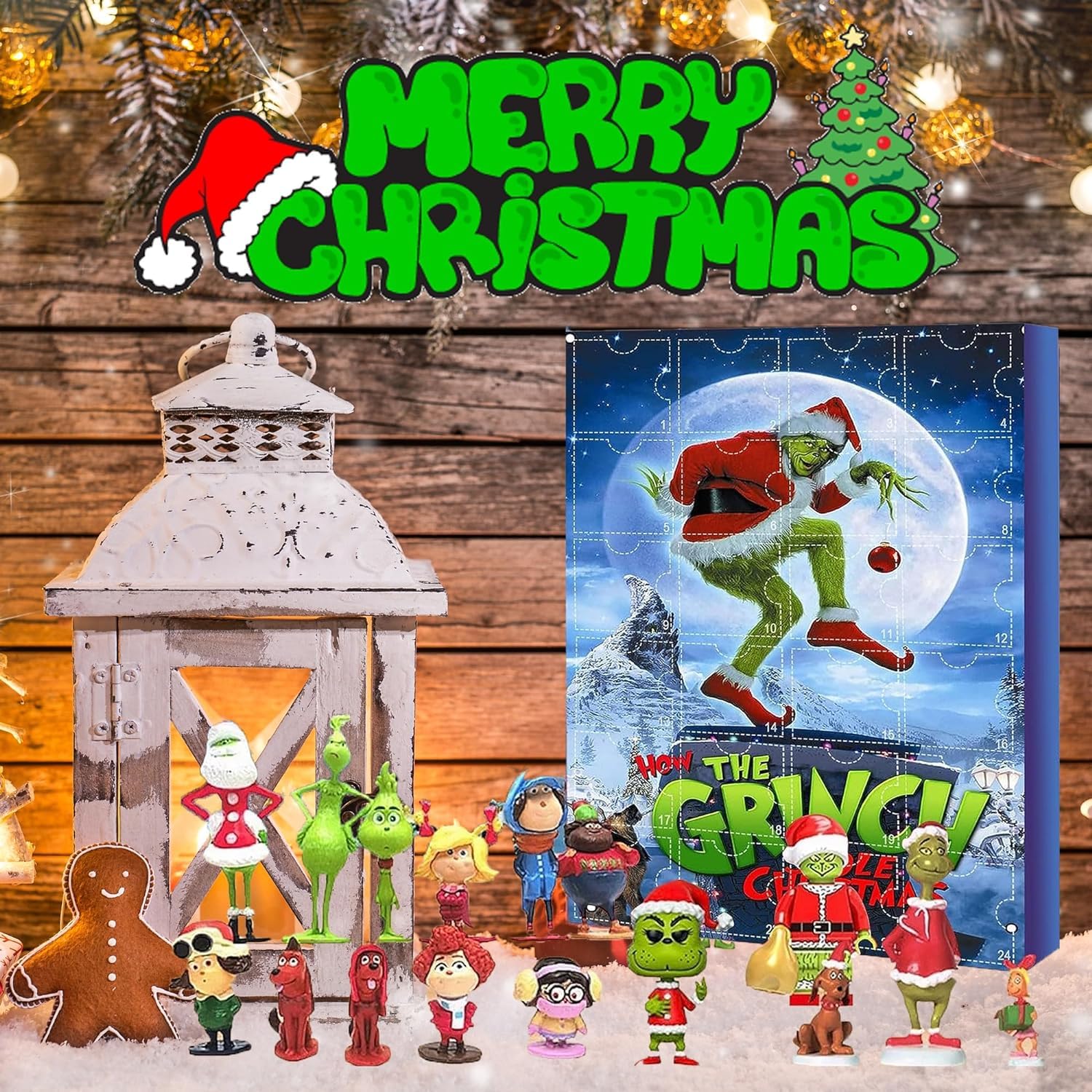 Christmas Grinch Advent Calendar 24 Days of Christmas Countdown Calendar with Action Figures Doll Surprise Toys Mystery Boxes Gifts for Kids Adult