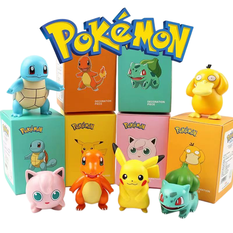 (Pikachu) Pokemon Toys Pikachu Charmander Psyduck Squirtle Jigglypuff Bulbasaur Anime Figures Pikachu Kawaii Model Ornaments Decoration Collection Kids Gift