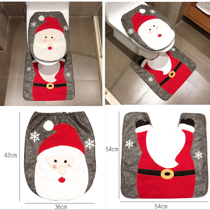 (Santa Claus) 2 Pcs Christmas Toilet Cover Decorations Set Christmas Snowman Reindeer Santa Toilet Seat Cover Set and Rug Red Christmas Bathroom Decorations Xmas Home Indoor